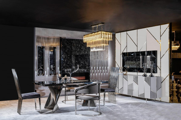 Esszimmer Set Esstisch 4x Stühle und Anrichte mit Spiegel Möbel Neu