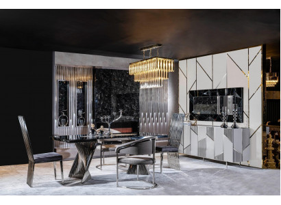 Esszimmer Set Esstisch 4x Stühle und Anrichte mit Spiegel Möbel Neu