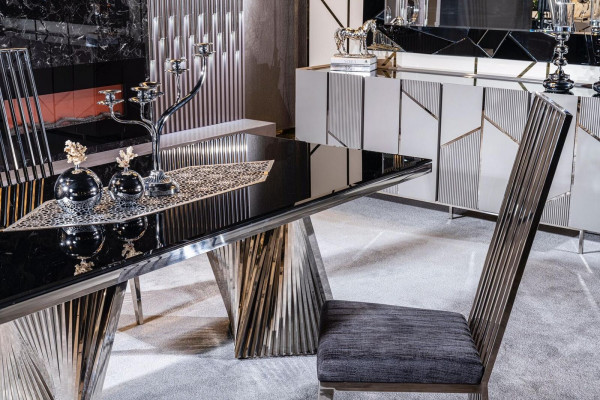 Esszimmer Set Esstisch 4x Stühle und Anrichte mit Spiegel Möbel Neu