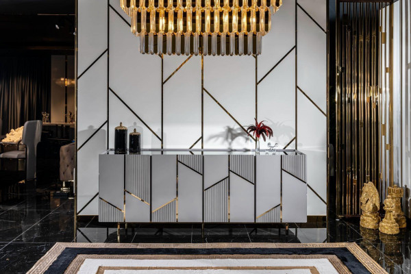 Wohnzimmer Garnitur Set Anrichte Spiegel Möbel Gruppe 2tlg Kommode Grau