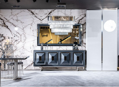 Anrichte Spiegel Wohnzimmer grau Kommode Holz Metall Stil Modern Schrank