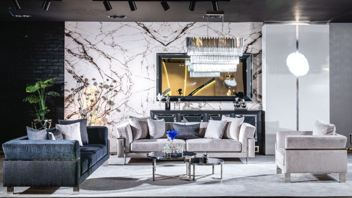 Sofagarnitur 3+3+1 Anrichte Spiegel Couchtisch Sitzer Garnitur Design