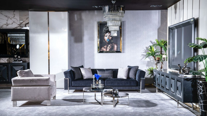 Set TV Ständer Sessel Couchtisch Beistelltisch Wohnzimmer 5tlg grau neu