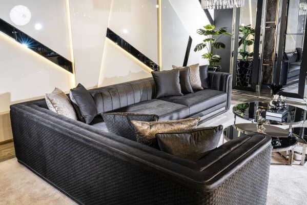 Ecksofa Sofa Couch Polster Sitz Ecke Garnitur L Form Holz mit Textil Neu