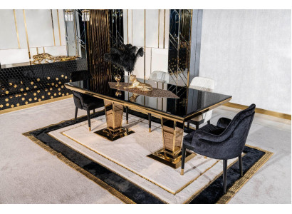Tisch Esstisch Holz Esszimmer Garnitur 4x Stuhl Set Stühle schwarz Gruppe