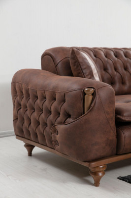 Chesterfield Dreisitzer Braune Couch Polster Möbel Textil Couchen Stoff