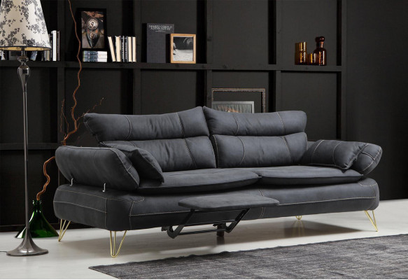 Sofagarnitur 3+3+1+1 Sitzer Garnitur Schwarz Sofa Sessel Sofas Set 4tlg