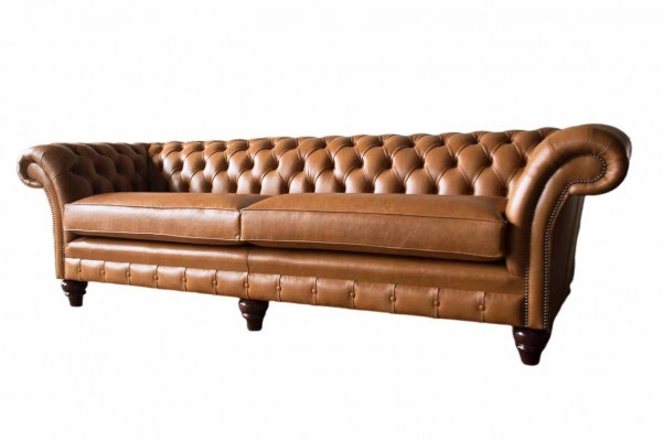 Sofa 4 Sitzer Couch Polster Chesterfield Sofa Sitz Leder Design Braun Möbel