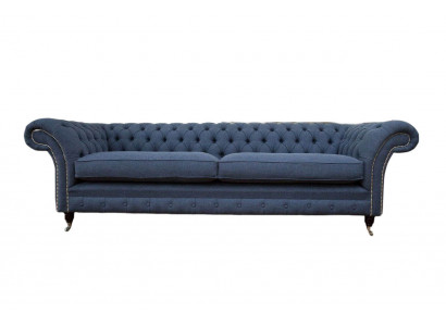 Design Sofa 4 Sitzer Couch Textil Polster Blau Sofas Chesterfield Neu