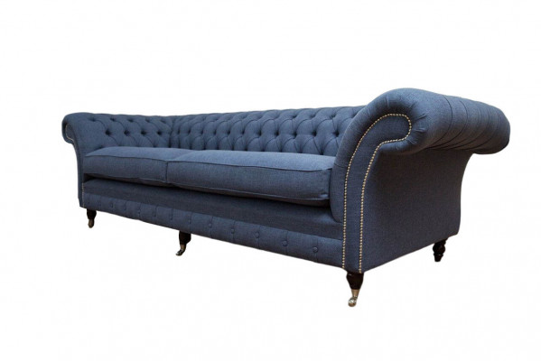 Design Sofa 4 Sitzer Couch Textil Polster Blau Sofas Chesterfield Neu