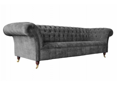 Chesterfield 3 Sitzer Couch Polster Sitz Textil Stoff Grau Couchen Sofa