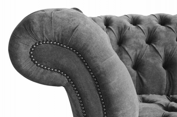 Chesterfield 3 Sitzer Couch Polster Sitz Textil Stoff Grau Couchen Sofa