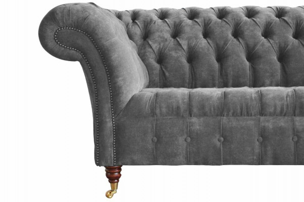 Chesterfield 3 Sitzer Couch Polster Sitz Textil Stoff Grau Couchen Sofa
