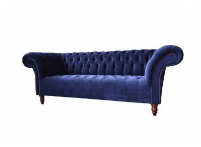 Chesterfield Design Luxus Polster Sofa Couch 3 Sitz Blau Textil Neu