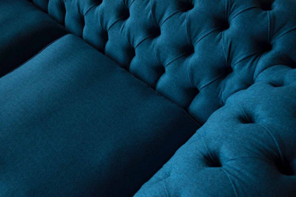 Chesterfield Sofa 3 Sitzer Couch Polster Sofas Stoff Wohnzimmer Blau Textil