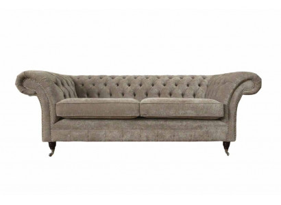 Dreisitzer Chesterfield Sofa 3 Sitz Sofas Grau Stoff Wohnzimmer Luxus