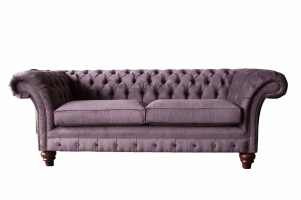 Chesterfield Lila Sofa 3 Sitzer Wohnzimmer Stoff Couch Polster Sofas