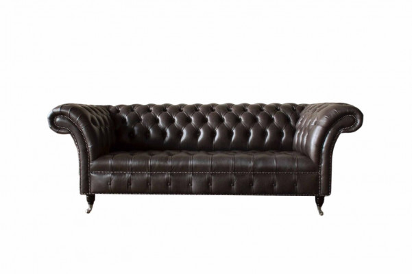 Dreisitzer Chesterfield Sofa 3 Sitzer Sofas Braun Leder Wohnzimmer Luxus
