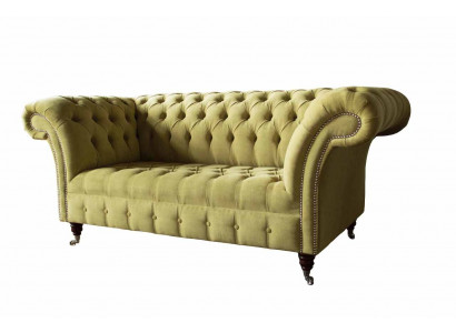 Zweisitzer Sofa Luxus 2 Sitzer Wohnzimmer Hellgrün Chesterfield Stoff Neu