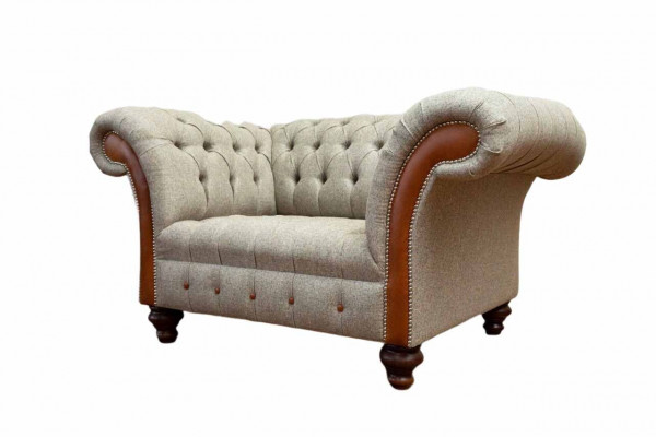 Chesterfield Sofa Polster 1,5 Sitzer Sofas Klassisch Einsitzer Grau Neu