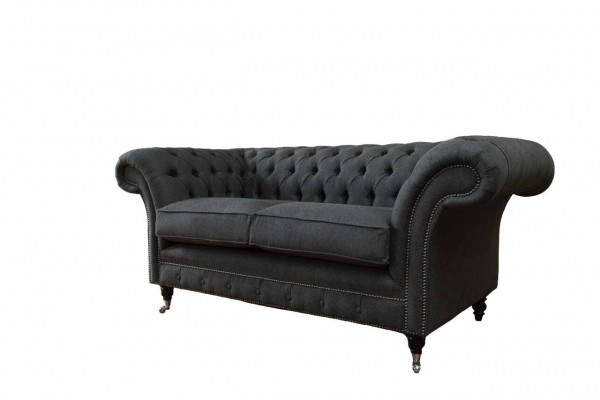 Chesterfield Sofa 2 Sitzer Couch Polster Stoff Couchen Grau Textil Neu
