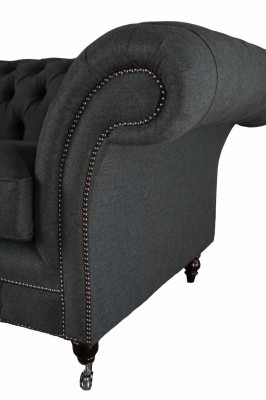 Chesterfield Sofa 2 Sitzer Couch Polster Stoff Couchen Grau Textil Neu