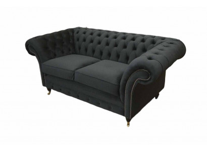 Chesterfield Schwarz 2 Sitzer Couch Polster Couchen Design Sofa Textil