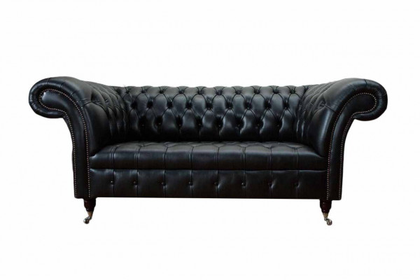 Dreisitzer Luxus Sofa 3 Sitzer Sofas Sitzer Leder Schwarz Chesterfield