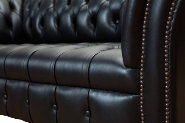 Dreisitzer Luxus Sofa 3 Sitzer Sofas Sitzer Leder Schwarz Chesterfield