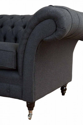 Grauer Chesterfield Sessel 1.5 Sitzer Sofa Couch Polster Textil Grau Sessel
