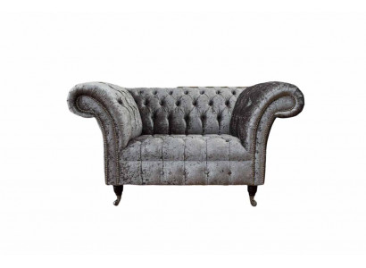 Chesterfield Sessel Design Polster Sofa Couch Chesterfield Textil Silber