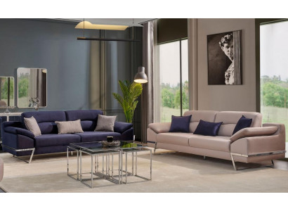 Dreisitzer Garnitur Sofagarnitur 33 Sitzer Stoff Luxus Blau Set GArnituren