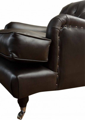 Designer Sessel 1 Sitzer Braun Leder Textil Luxus Sofa Chesterfield