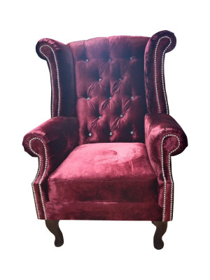 Ohrensessel Chesterfield Sessel Samt Rot Couch 1 Sitzer Modern