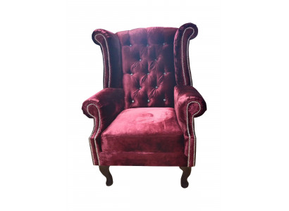 Ohrensessel Chesterfield Sessel Samt Rot Couch 1 Sitzer Modern