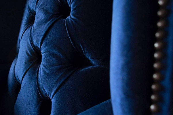 Ohrensessel Chesterfield Sofa Couch Polster 1 Sitzer Sessel Textil Blau