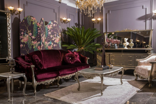 Silberner Beistelltisch Barock Rokoko Tisch Zeitungstisch Wohnzimmer Holz