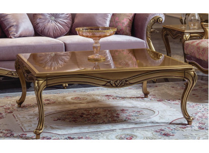 Königlicher Couchtisch Gold Brauner Tisch Barock Rokoko Couchtische Holz