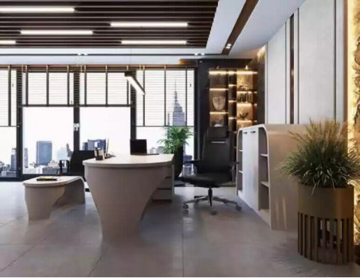 Weißes Büro Set Chef Schreibtisch Oval Couchtisch Aktenschrank Regal 3tlg.