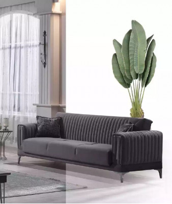 Moderne Graue Couchgarnitur 3+3+1 Sitzer Samt Sessel Wohnzimmer Möbel