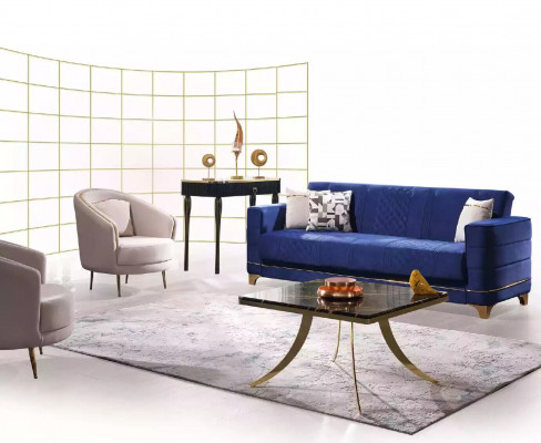 Blaue Polstergarnitur Set 3+1+1 Sitzer Sofa Set Sessel Sofagarnitur 3tlg