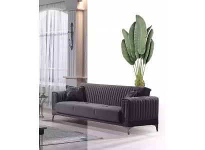 Grauer Dreisitzer Wohnzimmer Couchen 3-Sitzer Samtsofas Luxus Holz Möbel Sofa