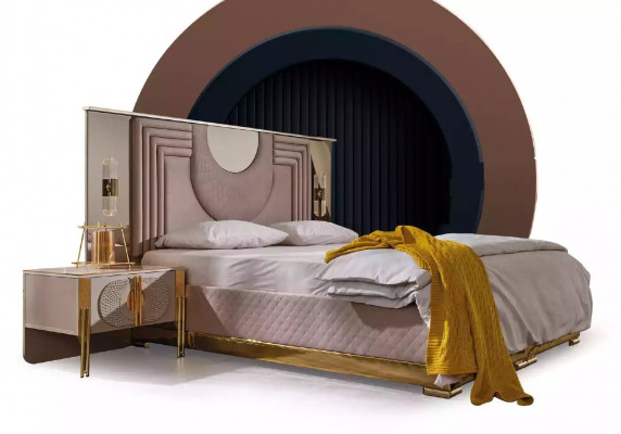 Beiges Schlafzimmer Set Bett 2x Nachttische Kleiderschrank Schminktisch
