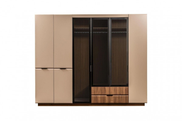 Doppelbett Garnitur Nachttische Beige Stoff 5tlg Schmink Schrank Bett