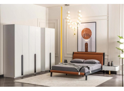 Schlafzimmermöbel Doppelbett Bett Nachttische Orange Schranke Set 5tlg