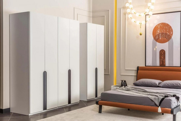 Schlafzimmermöbel Doppelbett Bett Nachttische Orange Schranke Set 5tlg