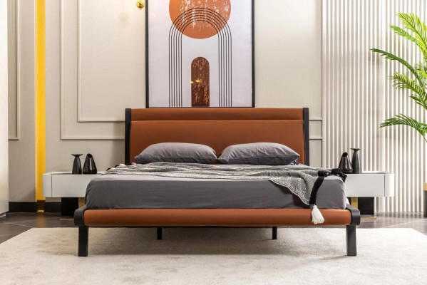 Schlafzimmermöbel Doppelbett Bett Nachttische Orange Schranke Set 5tlg