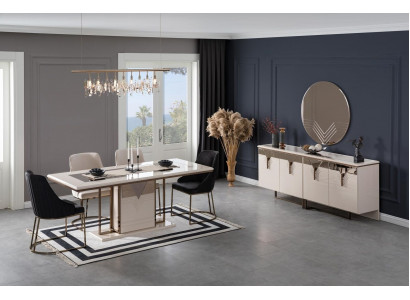 Garnitur Essgruppe Esszimmer Esstisch Stühle 9tlg Luxus Weiß Anrichte