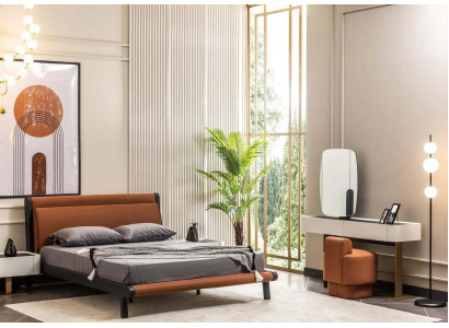 Komplette Schlafzimmer Doppelbett Bett Nachttische Orange Konsole 5tlg