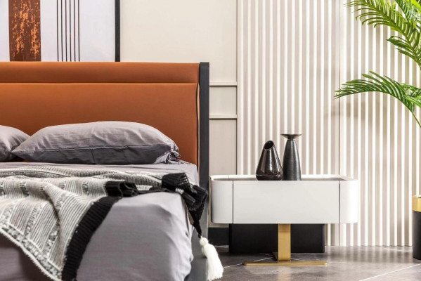 Komplette Schlafzimmer Doppelbett Bett Nachttische Orange Konsole 5tlg